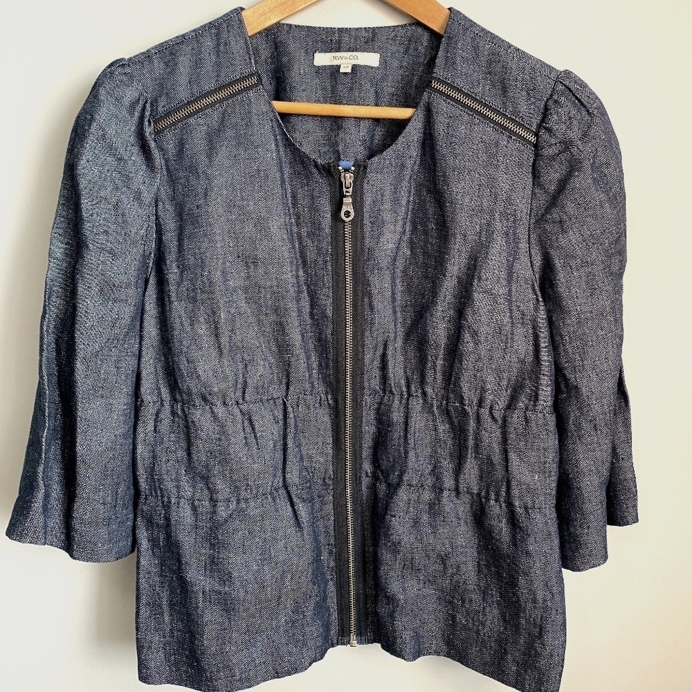 RW & Co. Women's Charcoal Full Zip‎ Linen Shacket Size Large